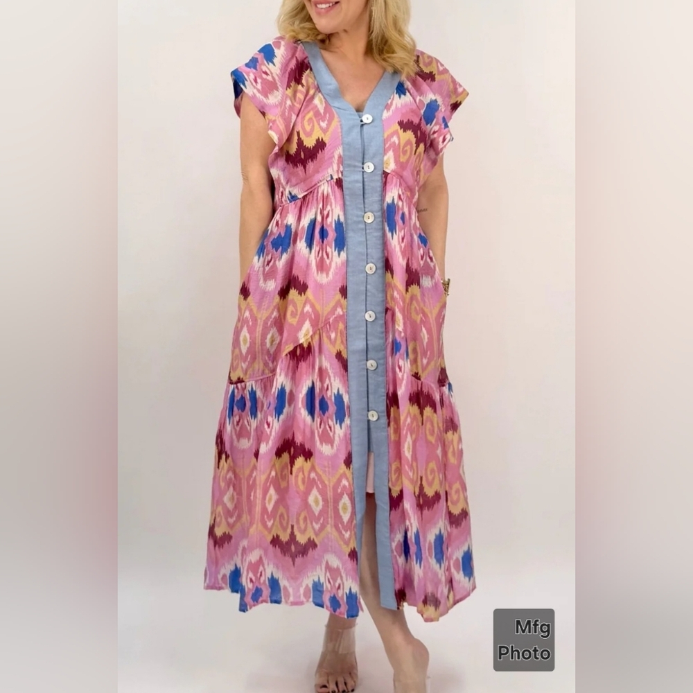 THML Flutter Sleeve Abstract Maxi Dress, Womens Small - Picture 2 of 8